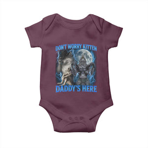 Funny Alpha Wolf Baby Onesie Don't Worry Kitten Daddy's Here 90s Vintage Bootleg TS10 Maroon Print Your Wear