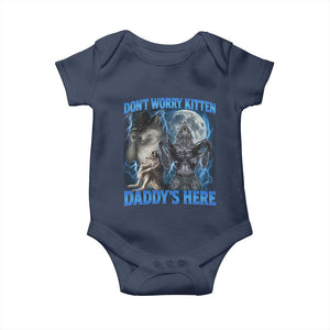 Funny Alpha Wolf Baby Onesie Don't Worry Kitten Daddy's Here 90s Vintage Bootleg TS10 Navy Print Your Wear
