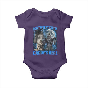 Funny Alpha Wolf Baby Onesie Don't Worry Kitten Daddy's Here 90s Vintage Bootleg TS10 Purple Print Your Wear