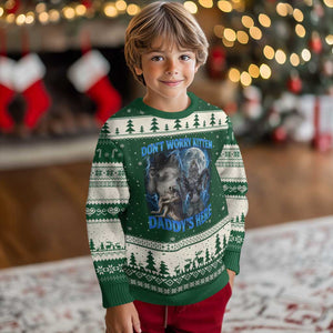 Funny Alpha Wolf Ugly Christmas Sweater Don't Worry Kitten Daddy's Here 90s Vintage Bootleg TS10 Forest Green Beige Print Your Wear