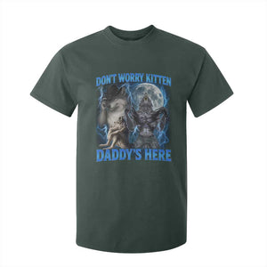 Funny Alpha Wolf T Shirt For Kid Don't Worry Kitten Daddy's Here 90s Vintage Bootleg TS10 Dark Forest Green Print Your Wear