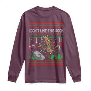 Christmas Marcus The Worm Meme Long Sleeve Shirt I Dont Like This Rock Brainrot Funny Ugly Xmas TS10 Maroon Print Your Wear