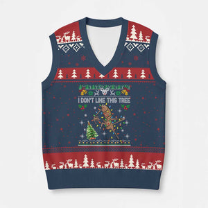 Marcus The Worm Xmas Meme V-Neck Knit Sweater Vest I Dont Like This Tree Brainrot Funny Ugly Xmas TS10 Navy Red Print Your Wear