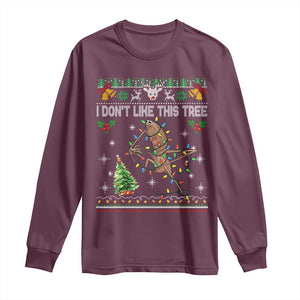 Marcus The Worm Christmas Meme Long Sleeve Shirt I Dont Like This Tree Brainrot Funny Ugly Xmas TS10 Maroon Print Your Wear