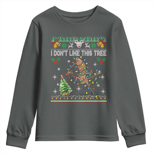Marcus The Worm Christmas Meme Youth Sweatshirt I Dont Like This Tree Brainrot Funny Ugly Xmas TS10 Dark Heather Print Your Wear