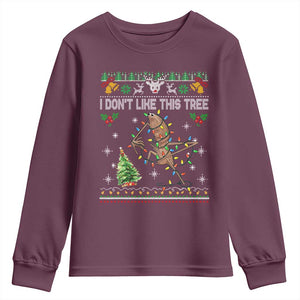 Marcus The Worm Christmas Meme Youth Sweatshirt I Dont Like This Tree Brainrot Funny Ugly Xmas TS10 Maroon Print Your Wear