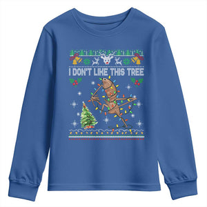Marcus The Worm Christmas Meme Youth Sweatshirt I Dont Like This Tree Brainrot Funny Ugly Xmas TS10 Royal Blue Print Your Wear