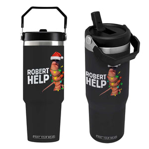 Marcus The Worm Christmas Flip Straw Tumbler Robert Help Internet Weirdcore Brainrot Humor TS10 One Size: 30 oz Black Print Your Wear