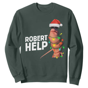Marcus The Worm Christmas Sweatshirt Robert Help Internet Weirdcore Brainrot Humor TS10 Dark Forest Green Print Your Wear