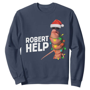 Marcus The Worm Christmas Sweatshirt Robert Help Internet Weirdcore Brainrot Humor TS10 Navy Print Your Wear