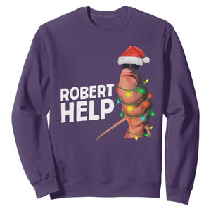 Marcus The Worm Christmas Sweatshirt Robert Help Internet Weirdcore Brainrot Humor TS10 Purple Print Your Wear