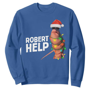 Marcus The Worm Christmas Sweatshirt Robert Help Internet Weirdcore Brainrot Humor TS10 Royal Blue Print Your Wear