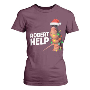 Marcus The Worm Christmas T Shirt For Women Robert Help Internet Weirdcore Brainrot Humor TS10 Maroon Print Your Wear