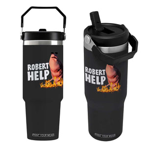 Marcus The Worm Flip Straw Tumbler Funny Brainrot Meme Robert Help TS10 One Size: 30 oz Black Print Your Wear