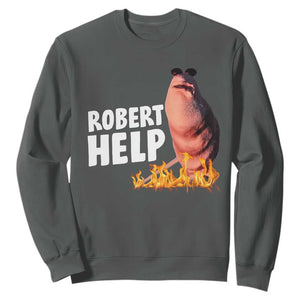 Marcus The Worm Sweatshirt Funny Brainrot Meme Robert Help TS10 Dark Heather Print Your Wear