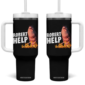 Marcus The Worm Tumbler With Handle Funny Brainrot Meme Robert Help TS10 One Size: 40 oz Black Print Your Wear