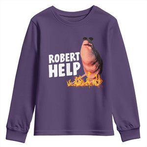Marcus The Worm Youth Sweatshirt Funny Brainrot Meme Robert Help TS10 Purple Print Your Wear