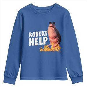 Marcus The Worm Youth Sweatshirt Funny Brainrot Meme Robert Help TS10 Royal Blue Print Your Wear
