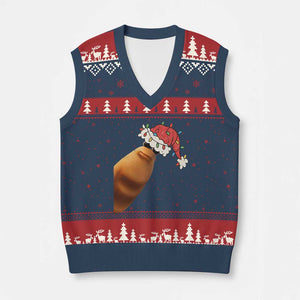 Marcus The Worm Xmas V-Neck Knit Sweater Vest Funny Internet Brainrot Meme TS10 Navy Red Print Your Wear