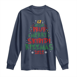 Funny Six Seven 67 Meme Christmas Tree Long Sleeve Shirt Funny 6 7 Bruh Gen Alpha Slang Viral Meme TS10 Navy Print Your Wear