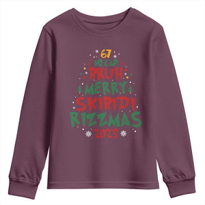 Funny Six Seven 67 Meme Christmas Tree Youth Sweatshirt Funny 6 7 Bruh Gen Alpha Slang Viral Meme TS10 Maroon Print Your Wear