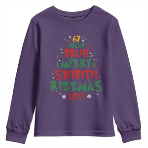 Funny Six Seven 67 Meme Christmas Tree Youth Sweatshirt Funny 6 7 Bruh Gen Alpha Slang Viral Meme TS10 Purple Print Your Wear