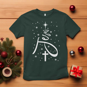 Jesus Christmas Tree T Shirt Christian Faith TS10 Dark Forest Green Print Your Wear