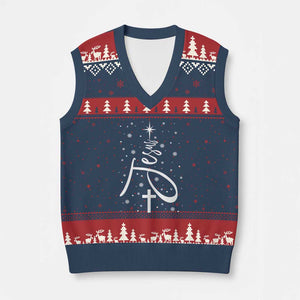 Jesus Xmas Tree V-Neck Knit Sweater Vest Christian Faith TS10 Navy Red Print Your Wear