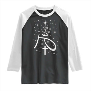 Jesus Christmas Tree Raglan Shirt Christian Faith TS10 Black White Print Your Wear