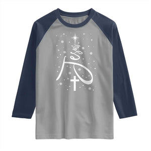 Jesus Christmas Tree Raglan Shirt Christian Faith TS10 Sport Gray Navy Print Your Wear