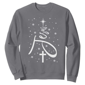 Jesus Christmas Tree Sweatshirt Christian Faith TS10 Charcoal Print Your Wear