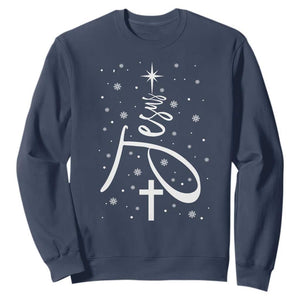 Jesus Christmas Tree Sweatshirt Christian Faith TS10 Navy Print Your Wear