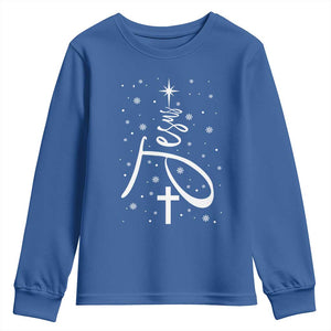 Jesus Christmas Tree Youth Sweatshirt Christian Faith TS10 Royal Blue Print Your Wear