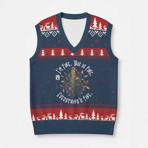 Marcus The Worm Xmas V-Neck Knit Sweater Vest I'm Fine Everything Is Fine School Counselor Mental Health TS10 Navy Red Print Your Wear