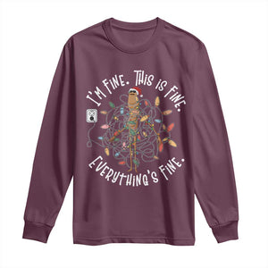 Marcus The Worm Christmas Long Sleeve Shirt I'm Fine Everything Is Fine School Counselor Mental Health TS10 Maroon Print Your Wear