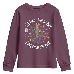 Marcus The Worm Christmas Youth Sweatshirt I'm Fine Everything Is Fine School Counselor Mental Health TS10 Maroon Print Your Wear
