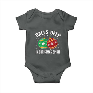 Funny Dirty Christmas Baby Onesie Rude Adult Humor Balls Deep Into Christmas Spirit TS10 Dark Heather Print Your Wear