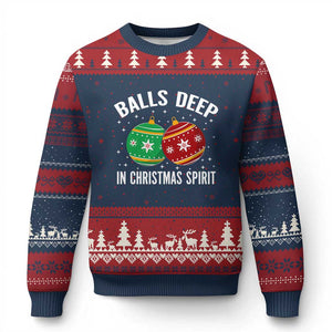 Funny Dirty Xmas Ugly Christmas Sweater Rude Adult Humor Balls Deep Into Xmas Spirit TS10 Navy Red Print Your Wear
