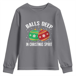 Funny Dirty Christmas Youth Sweatshirt Rude Adult Humor Balls Deep Into Christmas Spirit TS10 Charcoal Print Your Wear