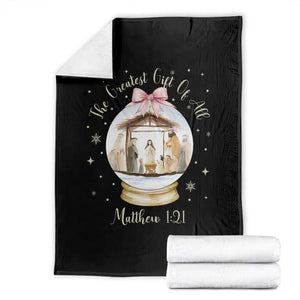 Nativity Scene Christmas Throw Blanket The Greatest Gift of All Christian Coquette Bow Matthew 1:21 TS10 Black Print Your Wear
