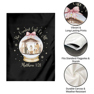 Nativity Scene Christmas Garden Flag The Greatest Gift of All Christian Coquette Bow Matthew 1:21 TS10 Print Your Wear