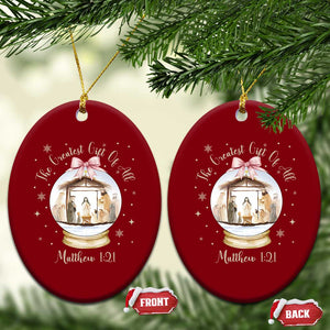 Nativity Scene Christmas Ceramic Ornament The Greatest Gift of All Christian Coquette Bow Matthew 1:21 TS10 Print Your Wear
