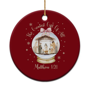 Nativity Scene Christmas Ceramic Ornament The Greatest Gift of All Christian Coquette Bow Matthew 1:21 TS10 1pc Red Print Your Wear