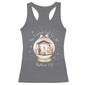 Nativity Scene Christmas Racerback Tank Top The Greatest Gift of All Christian Coquette Bow Matthew 1:21 TS10 Charcoal Print Your Wear