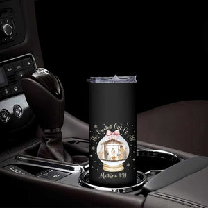 Nativity Scene Christmas Skinny Tumbler The Greatest Gift of All Christian Coquette Bow Matthew 1:21 TS10 Print Your Wear
