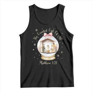 Nativity Scene Christmas Tank Top The Greatest Gift of All Christian Coquette Bow Matthew 1:21 TS10 Black Print Your Wear
