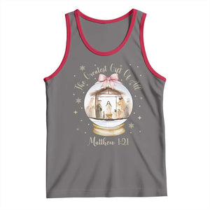 Nativity Scene Christmas Tank Top The Greatest Gift of All Christian Coquette Bow Matthew 1:21 TS10 Deep Heather Red Print Your Wear