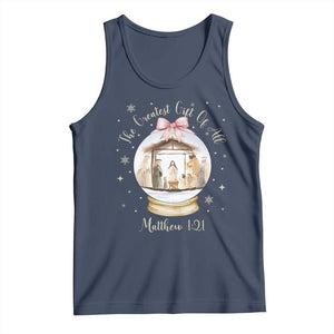 Nativity Scene Christmas Tank Top The Greatest Gift of All Christian Coquette Bow Matthew 1:21 TS10 Navy Print Your Wear