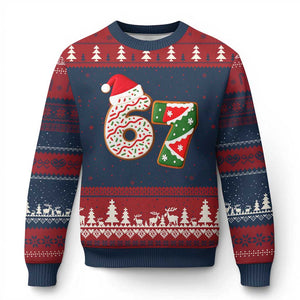 67 Xmas Ugly Christmas Sweater Funny Six Seven 6 7 Meme Pajamas Gen Alpha Slang TS10 Navy Red Print Your Wear