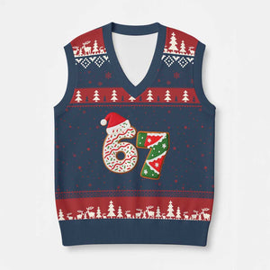 67 Xmas V-Neck Knit Sweater Vest Funny Six Seven 6 7 Meme Pajamas Gen Alpha Slang TS10 Navy Red Print Your Wear